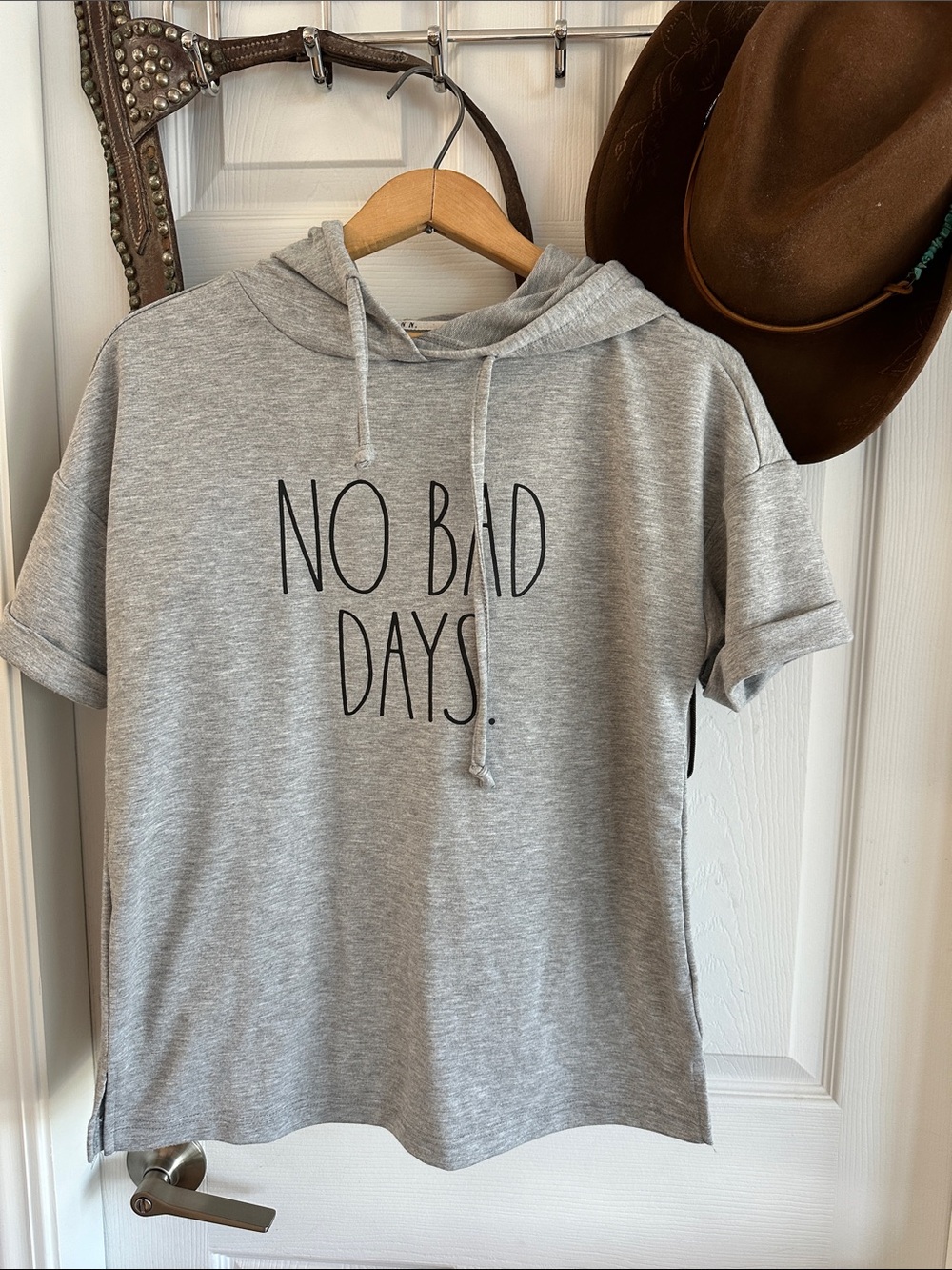 Rae Dunn Grey Hooded T shirt